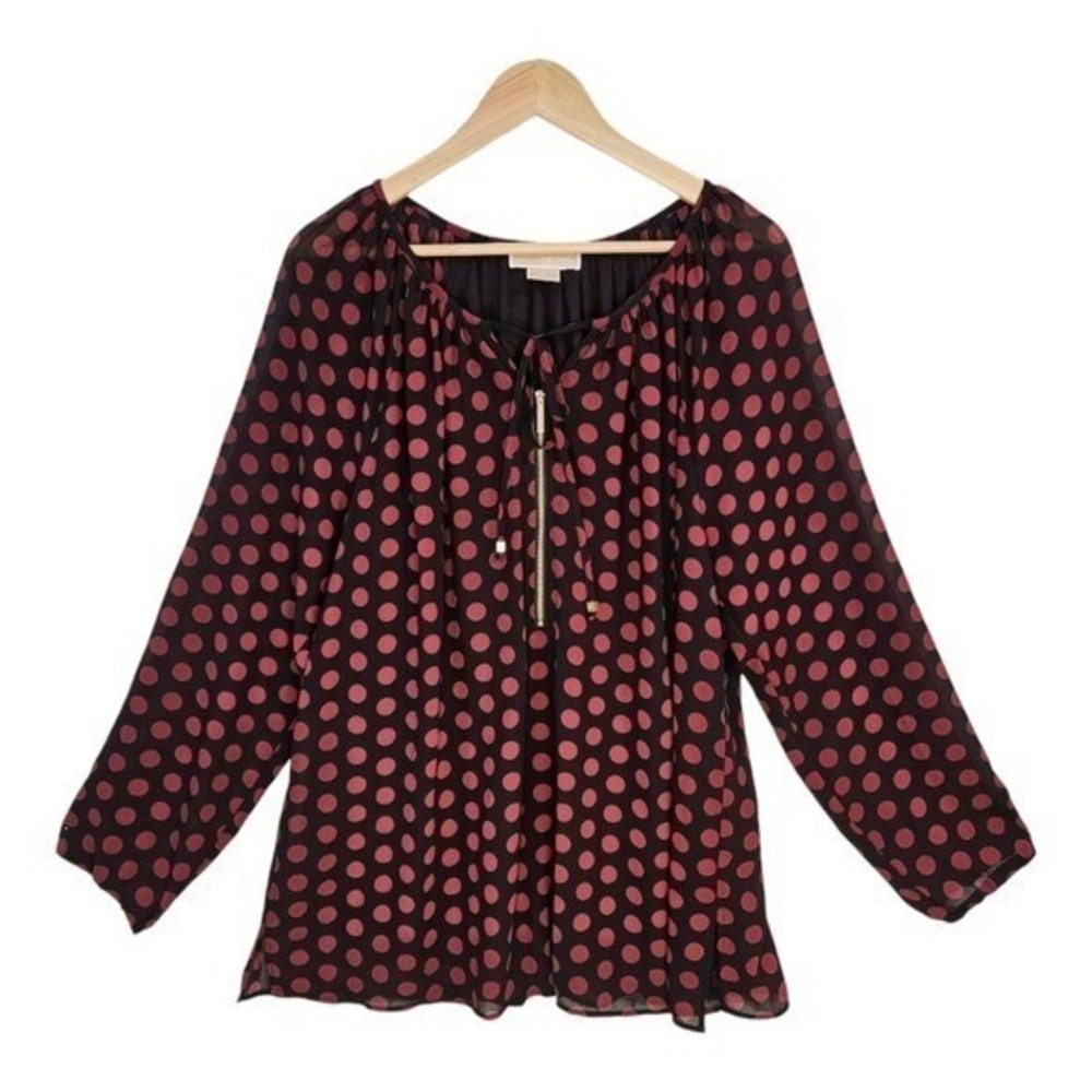 Michael Michael Kors Peasant Blouse Polka Dot Georgette‎ Lined Flowy 1X